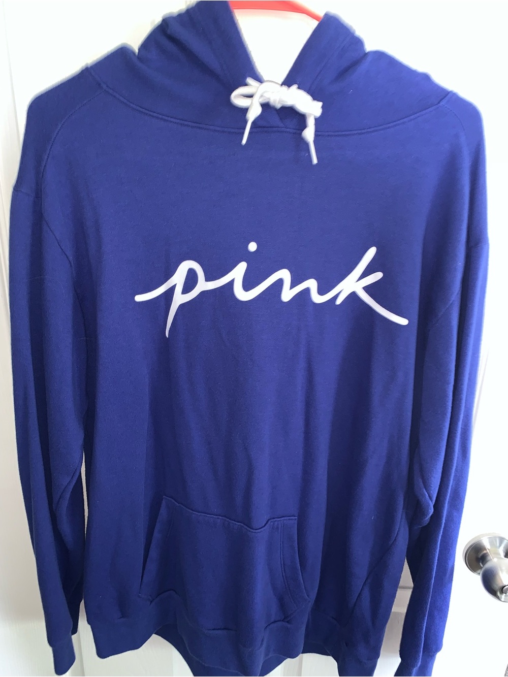 PINK Victoria's Secret Royal Blue Script Logo Hoodie